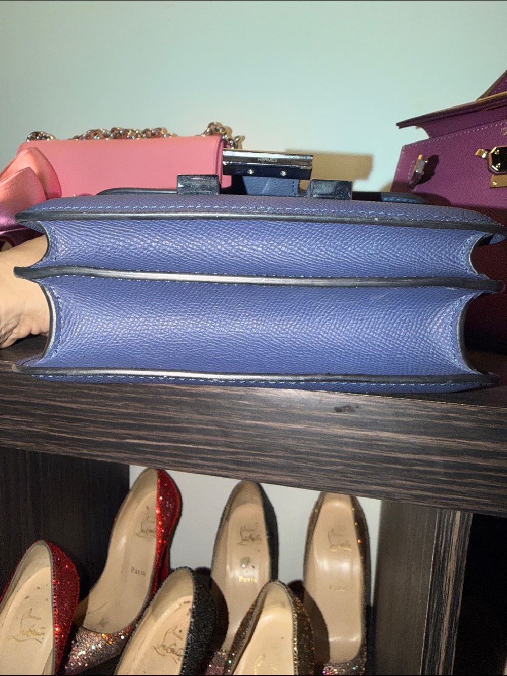 Navy Epsom Leather Crossbody Bag with Metal H-Clasp NO offers. - Picture 12 of 16